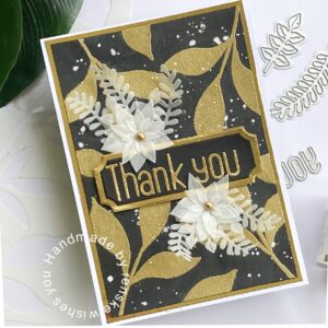 Thank you-2 Thank you card with golden embossing leaves and vellum flowers.