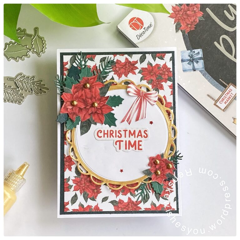 Featured image from this Christmas time card. Beautiful in red, green and golden colours.
