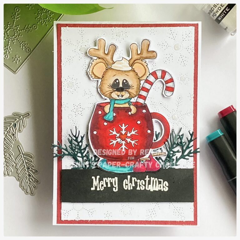 My finished Christmas card with a digital stamp from Last Minute Manda