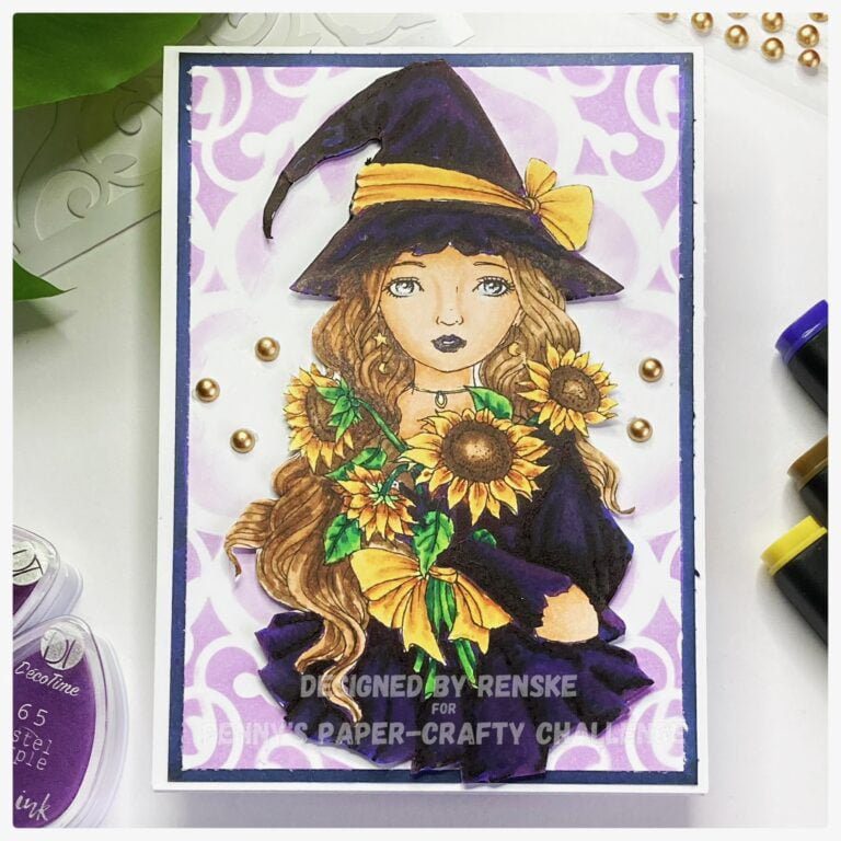 My finished Witch sunflower card with beautiful purple and yellow colours.