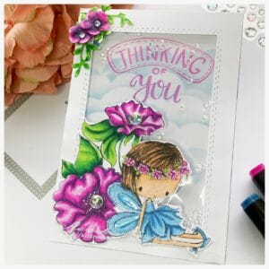 Handmade little flower fairy card All Dressed Up Stamps handmade Little flower shaker card .