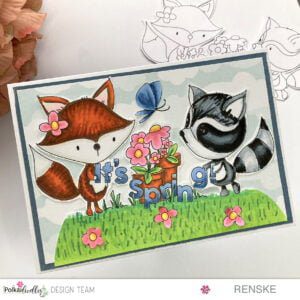 My finished Spring animals card. I colored the racoon in black and white and the fox in orange brown colores.
