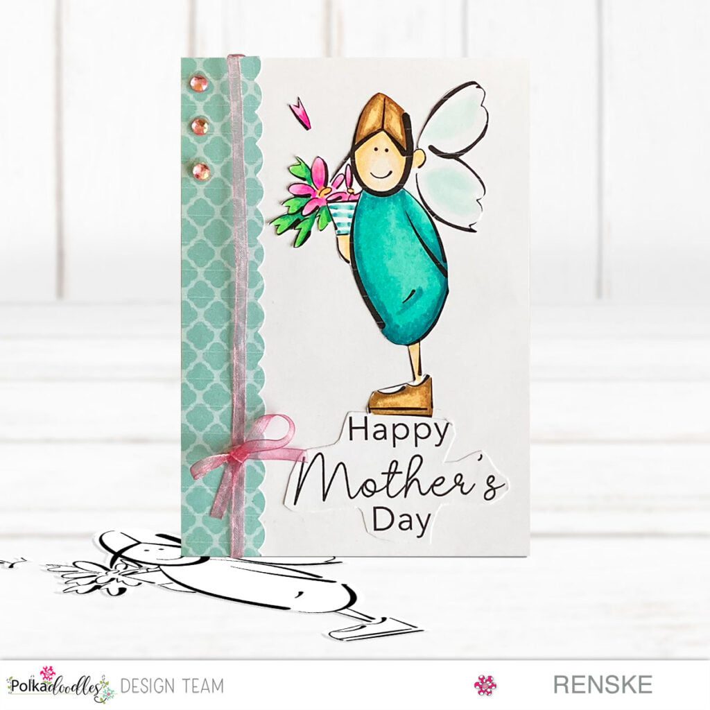 My finished Mother's day card with the digital stamp girl with flowers.