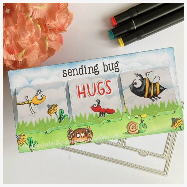 Sending bug hugs lift the flap card | Aveccreative There are 3 flaps you can lift. I made a scene with grass and sky's with all different bug.