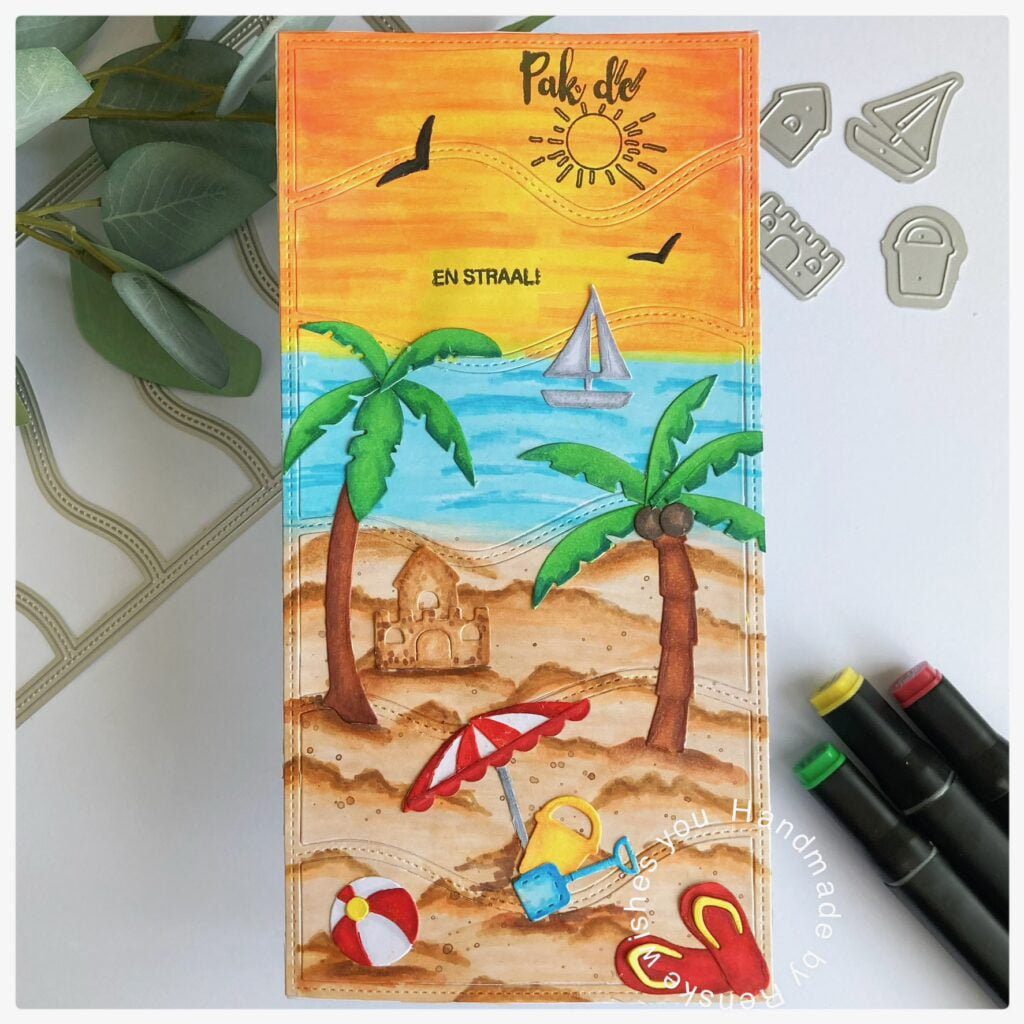 Summary Beach scene slimline card.