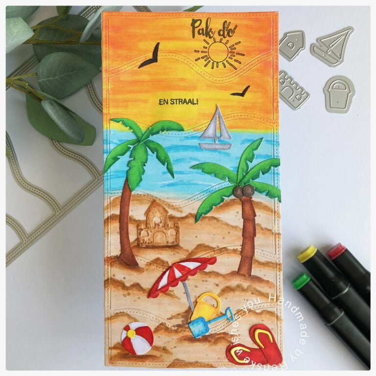 Summary Beach scene slimline card.