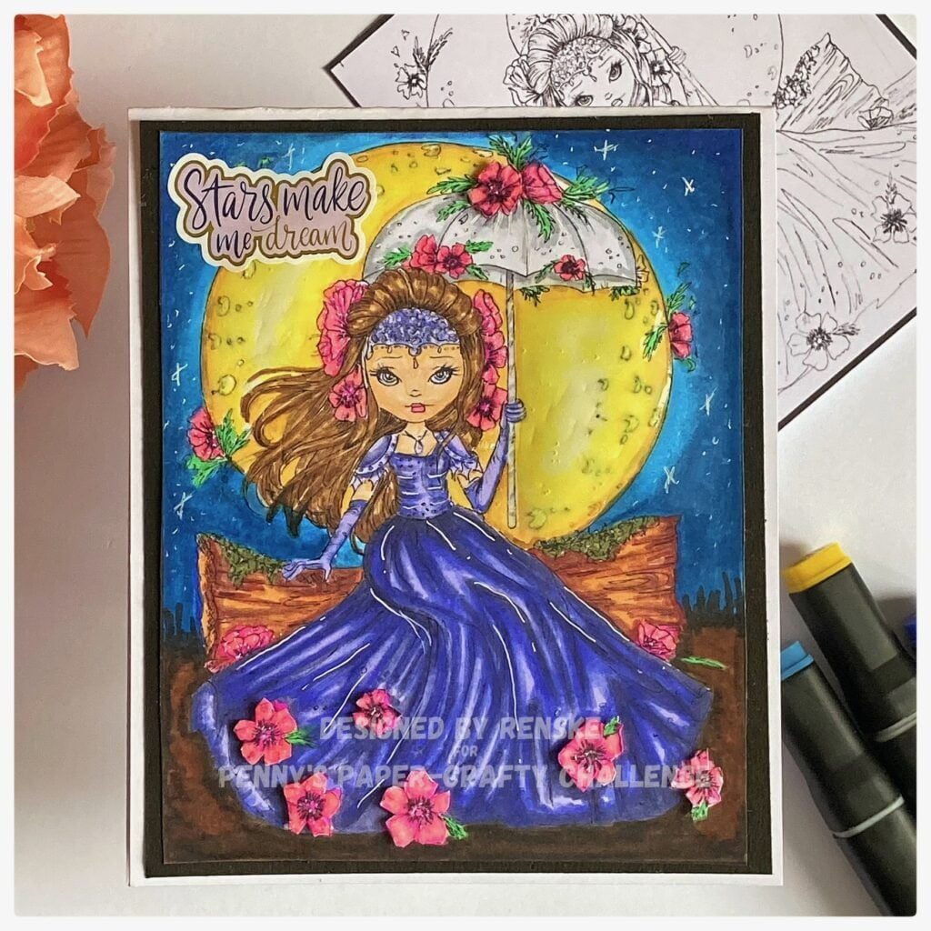 A coloured digital stamp from colour of love. Coloured with alcohol markers.