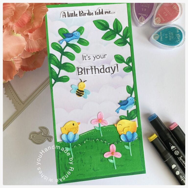 A slimline bird-themed birthday card.