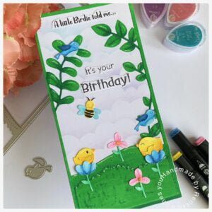  My handmade Bird-themed card with aveccreative dies and Polkadoodle sentiments. 