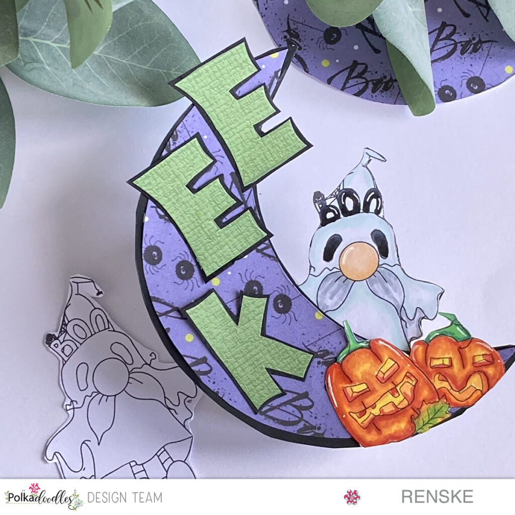 Handmade Halloween Card - Moon-shaped Halloween Gnome Card