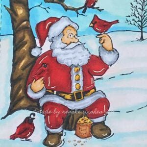 Close-up view of the beautifully colored Santa Claus Christmas scene stamp.