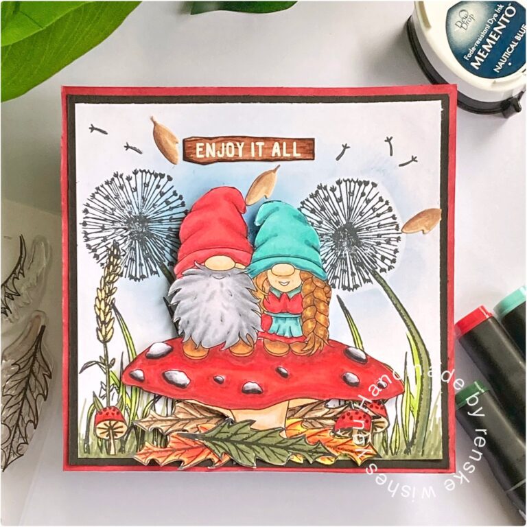 Finished Autumn card with a digital stamp from Sheepski Designs.