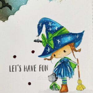 Close up coloured digital stamp Halloween Dress Up. Combination of blue and green colours.