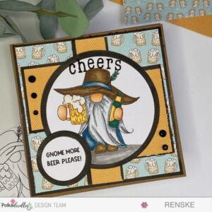 Full view of the Masculine Birthday Card with a charming gnome, beer elements, and patterned background, captured from a different angle to showcase various layers and design details