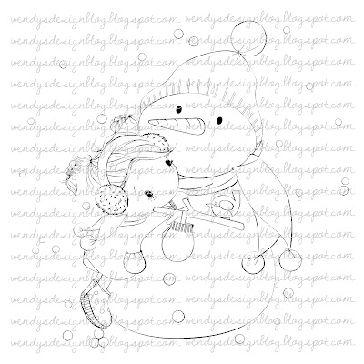 Digital stamp Snowman Hugs, All Dressed Up Stamps. The snowman is hugging a girl. 