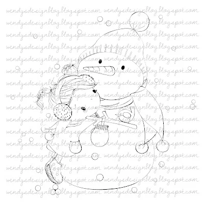 Digital stamp Snowman Hugs, All Dressed Up Stamps. The snowman is hugging a girl.