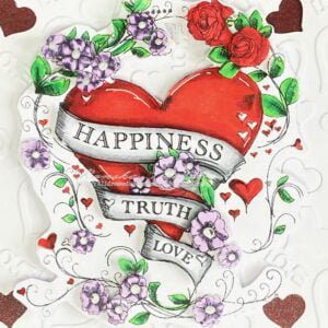 Crafting Depth: 3D Valentine's Card Tutorial - Close-up of Colored Digital Stamp 'Happiness