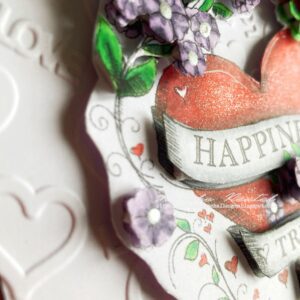 Crafting Depth: 3D Valentine's Card Tutorial - Close-up of Layered Construction in 'Happiness' Digital Stamp