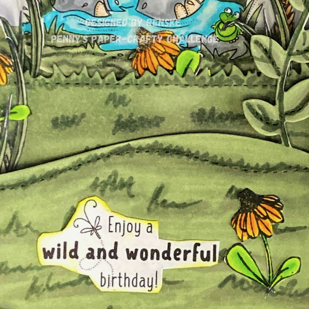 "Close-up image displaying the various grass layers in vibrant shades, carefully crafted for the Slimline Shadow Box Card's intricate scene.