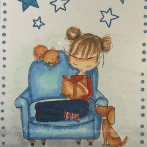 Close-up of the vibrantly colored "Time to Read" digital stamp on the handmade bookmark, showcasing intricate details and rich color combinations created using Decotimecrafts twinmarkers.