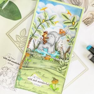 Full view of the Safari Slimline Shadow Box Card, captured from a different angle, showcasing the three-dimensional layout and design elements.