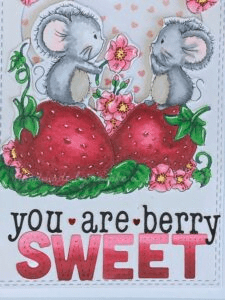 Close-up picture from the sentiment 'You Are Berry Sweet' on the handmade Valentine's Day card.