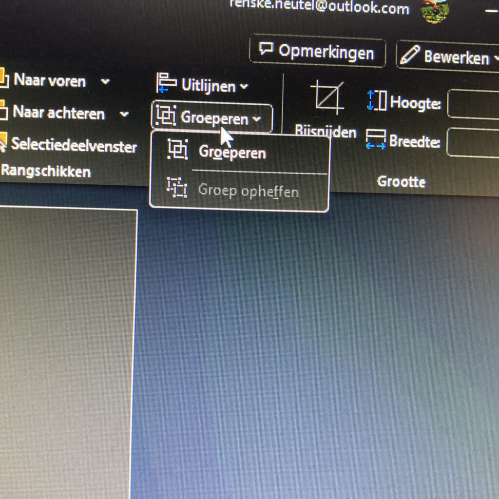 Picture of the menu in Word how to group the bottles together.