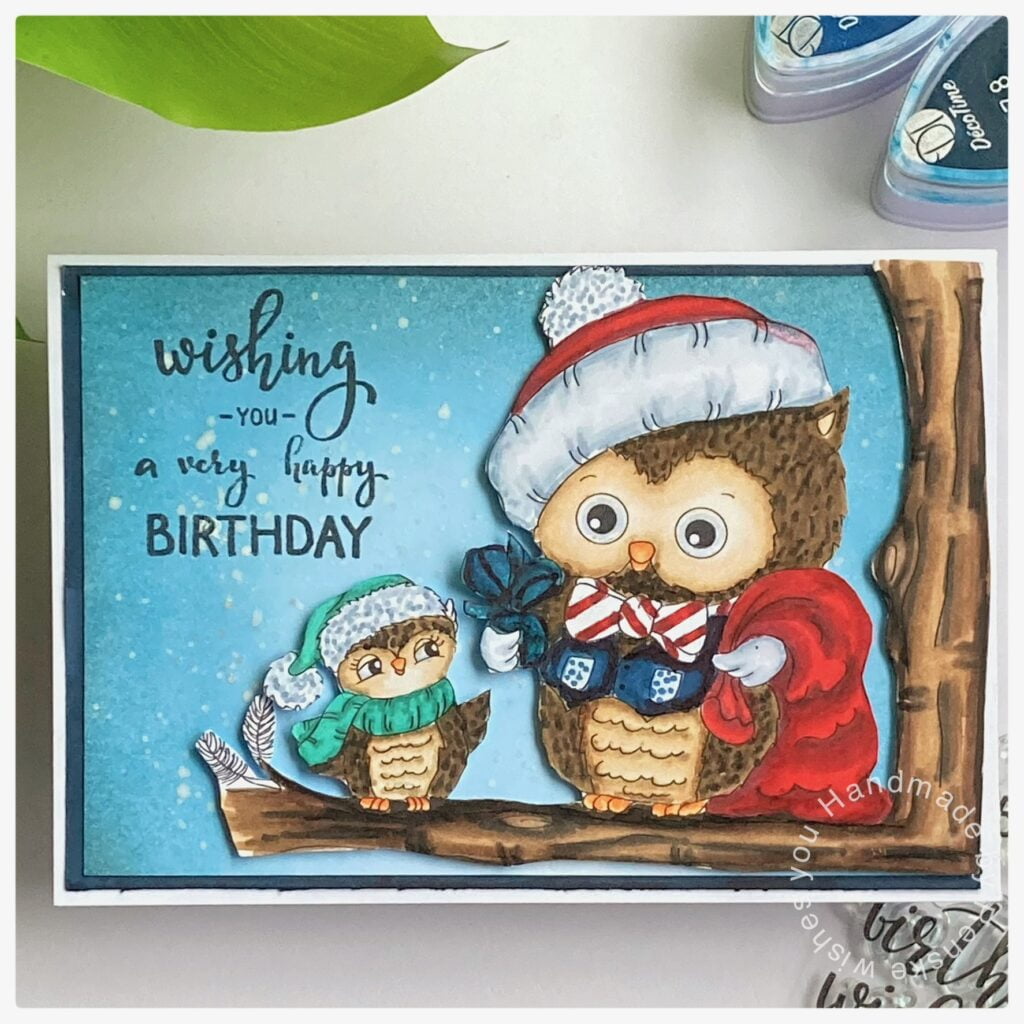 Winter Birthday card with two owls.