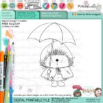 pickles-umbrella-hedgehog-holiday-printable-stamp Digital stamp Pickles umbrella hedgehog