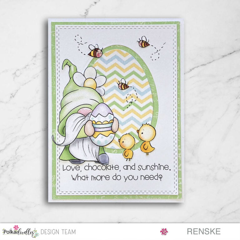 Cute Easter card with a gnome and chicks.