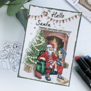 Easy DIY Santa Card Jordan on Santa 1 Top-down angled view of the Easy DIY Santa Card, highlighting the card's dimensionality and texture, with a glimpse of the charming holiday scene."