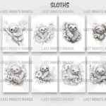 Picuter of the 8 colouring pages of the Sloth colouring book Last Minute manda