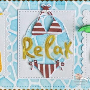 Close up of the bikini and sentiment Close-up of bikini and 'relax' text for a summer themed card