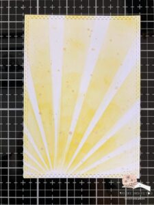 Sun Rays Background Little Flower girl card Background of the Flower Girl card featuring radiant sunbeams created with a slimline stencil and Mustard Seed distress ink. The sunrays are blended from darker to lighter, adding a warm, sunny effect.