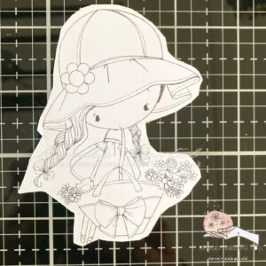 cut digital stamps Little Flower girl Image of the uncolored Flower Girl digital stamp from All Dressed Up Stamps. The stamp features a young girl wearing a sun hat, a dress, and carrying a bag filled with flowers