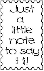 Just a little note to say hi digital stamp Just a little note to say hi in a post stamp shape digital stamp