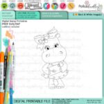 Mail Post Helga Hippo digital stamp Diigial stamp Mail Post Helga Hippo. A hippo holding mail with a cute dress and bow.
