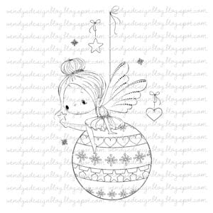 Fairy bauble a drawing of a fairy on a christmas bauble. Digital stamp Faiy Bauble from All Dressed Up Stamps.