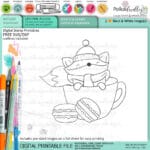_cup-macaron-drink-cup-Autumn-Fall-fox Digital stamp Fox in a cup with hot chocolate and macarons