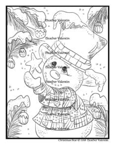 Christmas Star Colouring Page Christmas star featuring a snowman reaching to a star.
