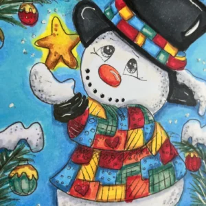 Close up coloured coluring page Christmas Star from Colour of Love Close-up of the coloured Christmas Star digital stamp from Colour of Love, showcasing intricate details and vibrant colours achieved with alcohol markers. A beautiful example of Christmas card colouring