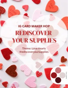 Graphic Rediscovery hop January Graphic REdiscovery hop theme hearts and a colour palette with dark red, red, pink and grey