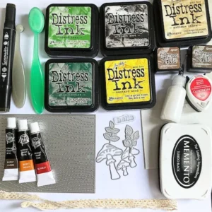 Close-up of the finished woodgrain background showing ink blending and embossed texture, perfect for creating depth in an autumn card.