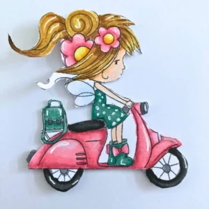 : A hand coloured Flower Fairy digi stamp carefully cut out with a thin white border for a neat finish on a handmade card.