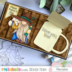 Card with opened beer pull flap The moving panel of a masculine card is lifted to reveal a hidden sentiment inside the beer mug. This detail shows how the flap card tutorial creates a clever and personal surprise for the recipient.