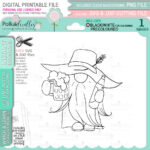 Gnome Party Father's Day Digital stamp of a gnome with a hat and a pull of beer and a bottle of beer in his hands.